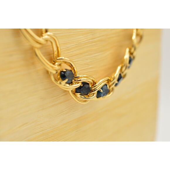 Givenchy Vintage Crystal Chain Necklace Chunky Gold Double Linked Blue 1980s 9J - Picture 5 of 12